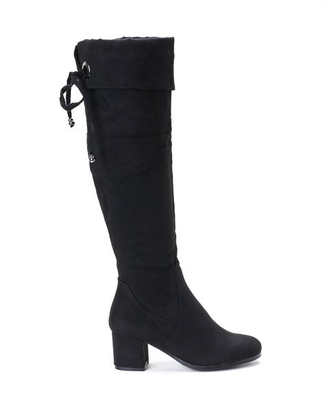 Czarne kozaki na słupku Rozalia - Obuwie