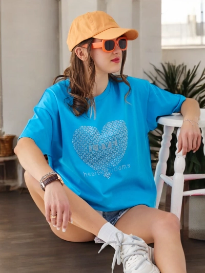 Royalfashion Dámske bavlnené tričko LOVE s kamienkami