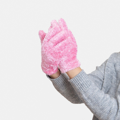 Svetloružové dámske pletené rukavice s kožušinou - Doplnky