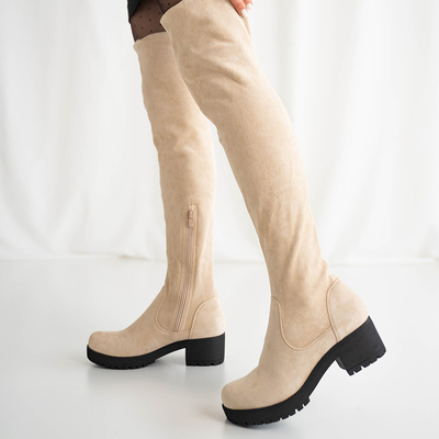 Béžové čižmy pod kolená Erwinet - Obuv