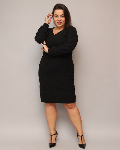 Royalfashion Trblietavé dámske šaty pred kolená v čiernej farbe PLUS SIZE