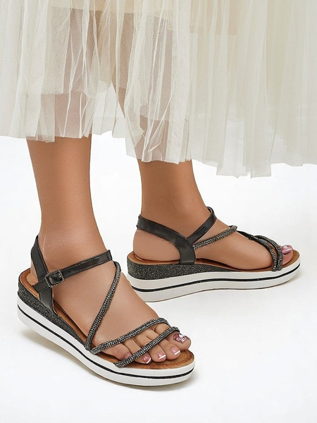 Royalfashion dámske klinové sandále s trblietavými kryštálikmi Ballosa