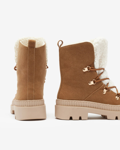 Royalfashion Dámske zateplené trapérky s ovčou kožou v ťavej farbe Lery Walk