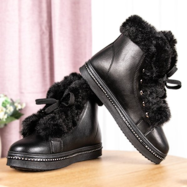 Čierne členkové topánky na platforme s kožušinou Salyssa - Obuv