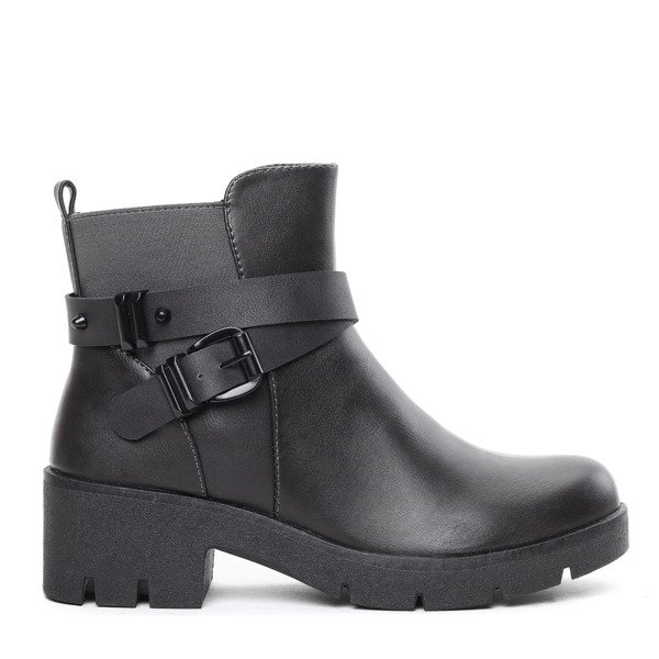 Grafitowe botki na grubym obcasie Geltrude- Obuwie