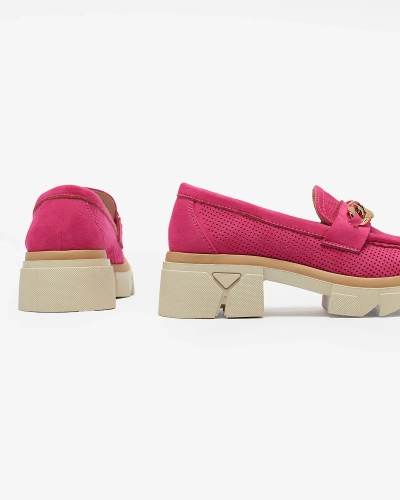 Royalfashion Mokasíny z eko-semišu so zlatým zdobením vo fuchsiovej farbe Zaffix