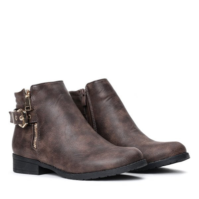 Ciemnobrązowe botki na płaskim obcasie Arcelia - Obuwie