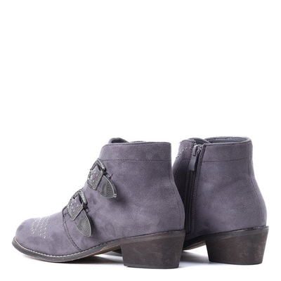 Szare botki na obcasie z dżetami Amelie- Obuwie