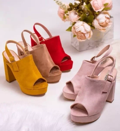 OUTLET Svetloružové eko semišové sandále na vyššom stĺpiku Tripsi-Shoes