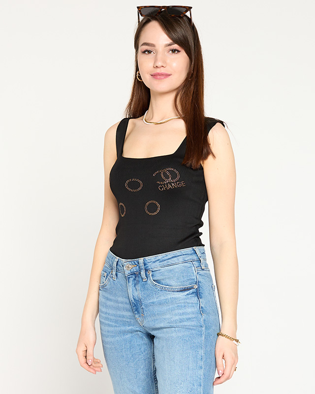 Dámsky čierny top so zlatými kubickými zirkónmi - Oblečenie