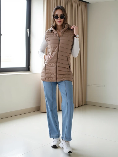 Royalfashion Dámska bezrukávová bunda s odnímateľnou kapucňou