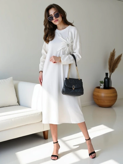 Royalfashion Dámske midi oversize šaty z látky s kvetom
