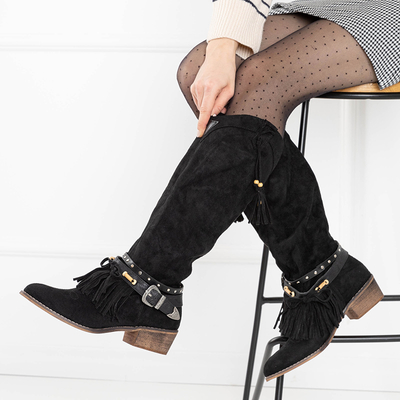 Čierne dámske kovbojské čižmy s ozdobami Clarosai - Obuv