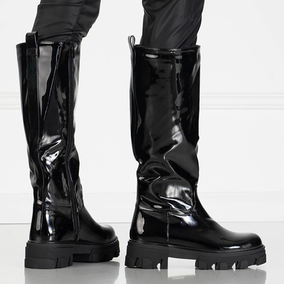 Čierne lakované dámske čižmy Kimmi - Obuv