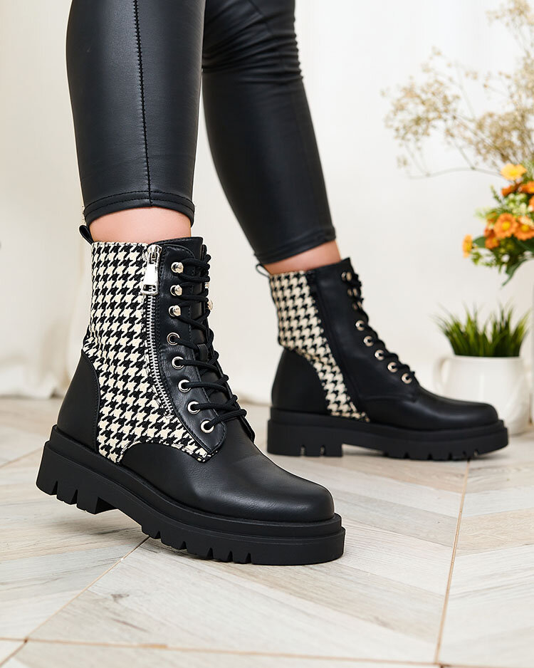 Royalfashion Čierne dámske čižmy s vložkou Zatafel pepite