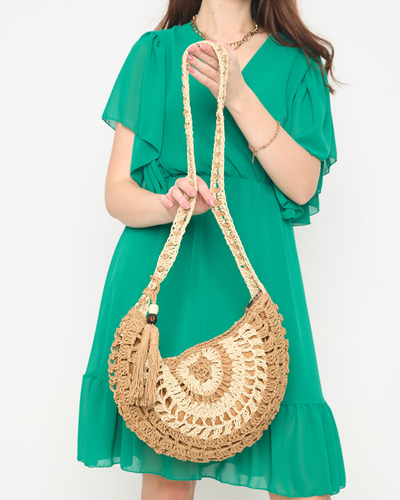 Dámska hnedá slamená taška s ozdobnými strapcami - Doplnky