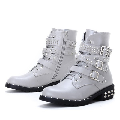 Szare workery z ćwiekami Stephanie - Obuwie