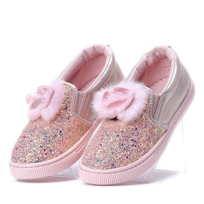 Dziecięce różowe slip on z kwiatkiem Sonia- Obuwie