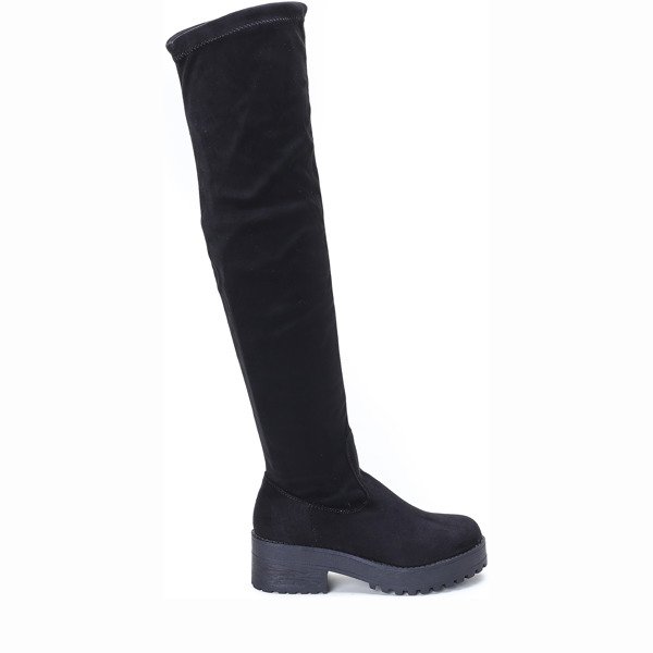 Czarne, długie kozaki na słupku 6 cm - Obuwie