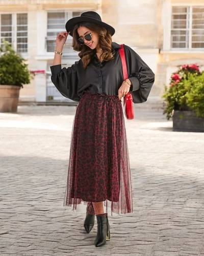 Royalfashion Vzorovaná dámska midi sukňa so šifónom