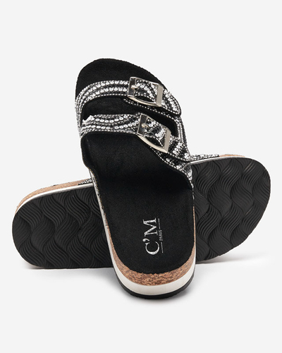 Dámske papuče s kubickými zirkónmi čiernej farby Lalud-Footwear
