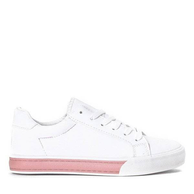 OUTLET Biało - różowe sportowe buty ze skóry ekologicznej Elia - Obuwie