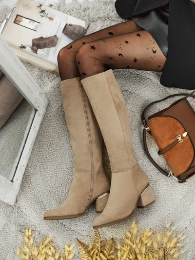 Ženski eko semiš škornji s stebričasto peto Niefio