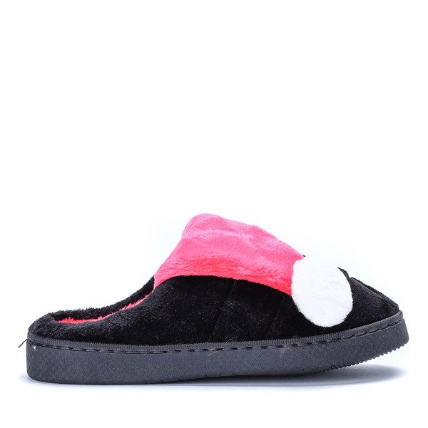 Czarne kapcie z pomponikiem Santa- Obuwie