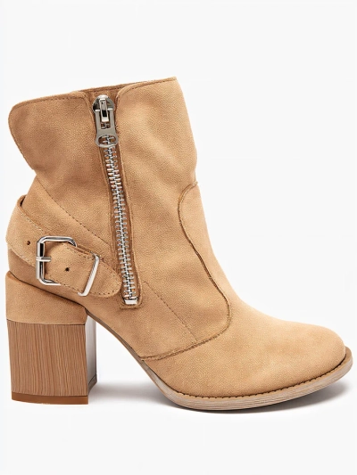 Svetlohnedé eko semišové dámske čižmy na stĺpiku Emrica - Footwear