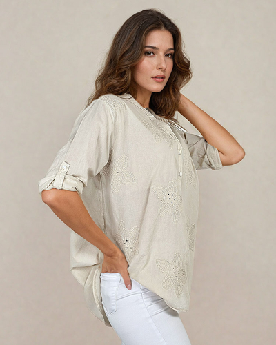 Royalfashion Dámska oversize vyšívaná košeľa