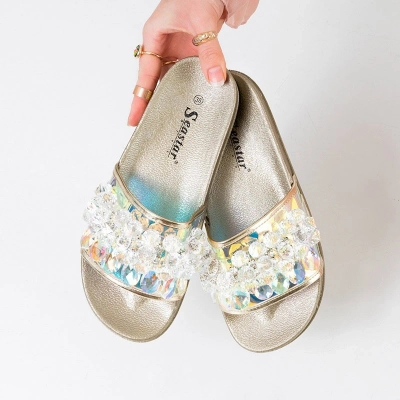 OUTLET Zlaté dámske sandále s kamienkami Halpasi - Obuv