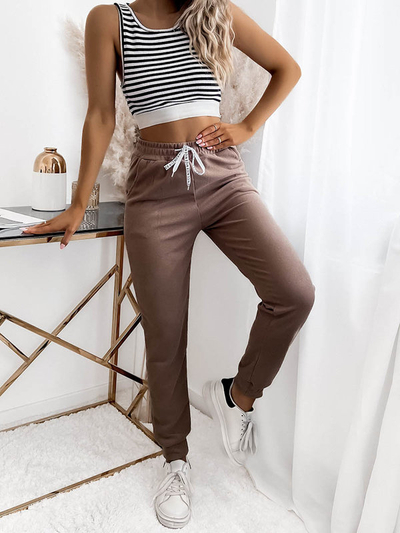 Royalfashion Hnedé dámske tepláky PLUS SIZE