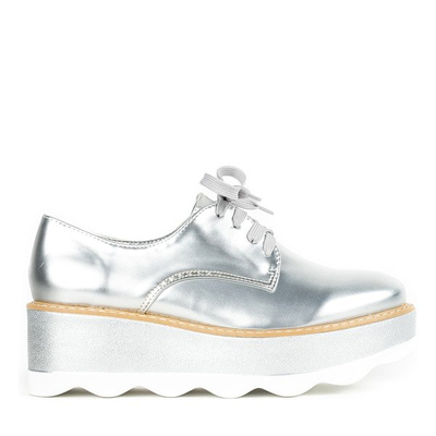 Srebrne półbuty w stylu oxfordek na platformie Oro - Obuwie