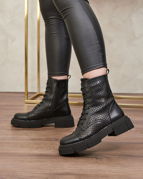 Dámske čierne členkové čižmy s plochým podpätkom Rolika - Obuv