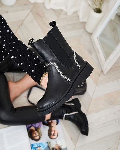 Royalfashion Čierne dámske vysoké čižmy s kryštálmi Seysiella