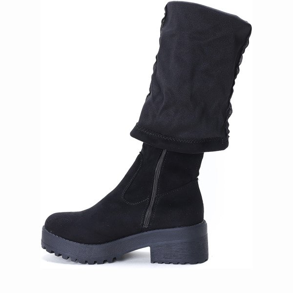 Czarne, długie kozaki na słupku 6 cm - Obuwie