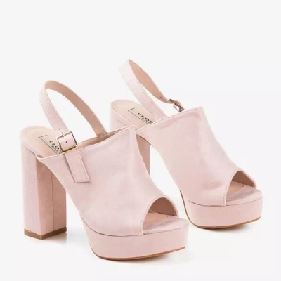 OUTLET Svetloružové eko semišové sandále na vyššom stĺpiku Tripsi-Shoes