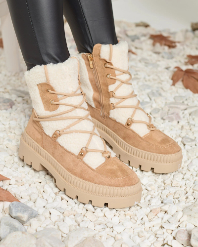 Royalfashion Béžové dámske trapperské čižmy s ovčou kožou Getatsa