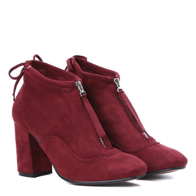 Bordowe botki na słupku Gloria - Obuwie