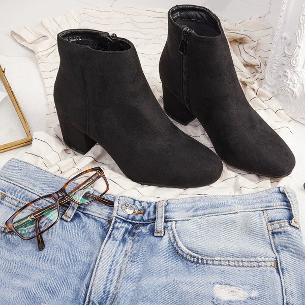 Czarne botki na słupku Mimosa - Obuwie