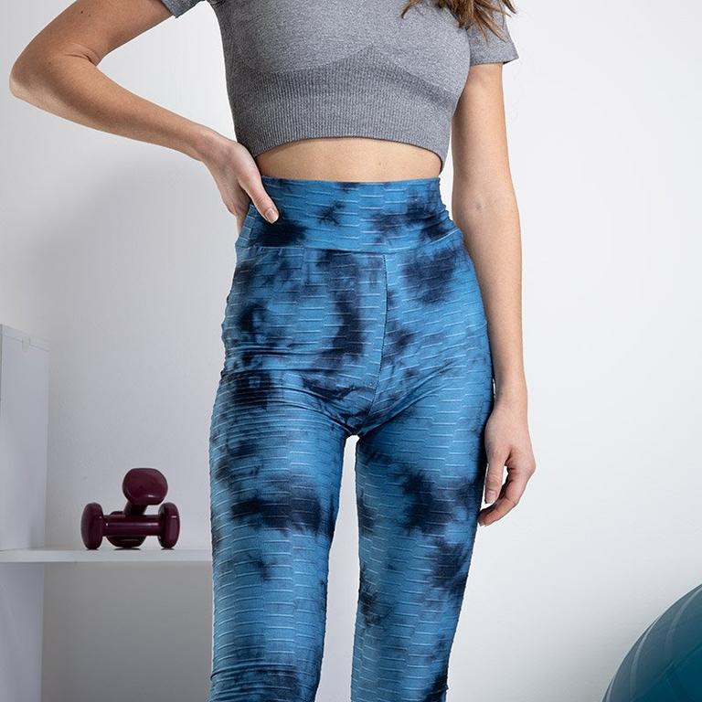 Modré dámske legíny s ozdobnými škvrnami - Oblečenie