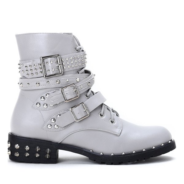 Szare workery z ćwiekami Stephanie - Obuwie