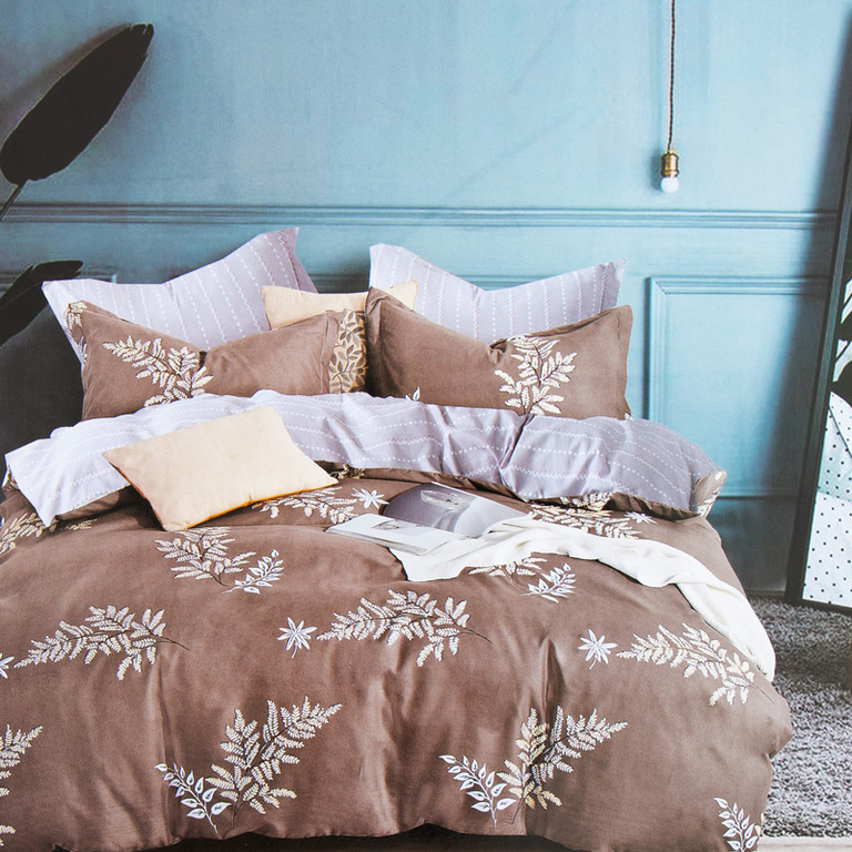 Hnedá bavlnená posteľná bielizeň 200x220 v listoch sada 4 -KUSOV - Posteľná bielizeň