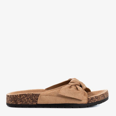 Hnedé papuče z ekologického semišu s mašľou Sun and Fun - Obuv