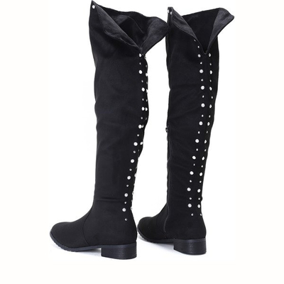 Czarne kozaki z perełkami i dżetami Floriana - Obuwie