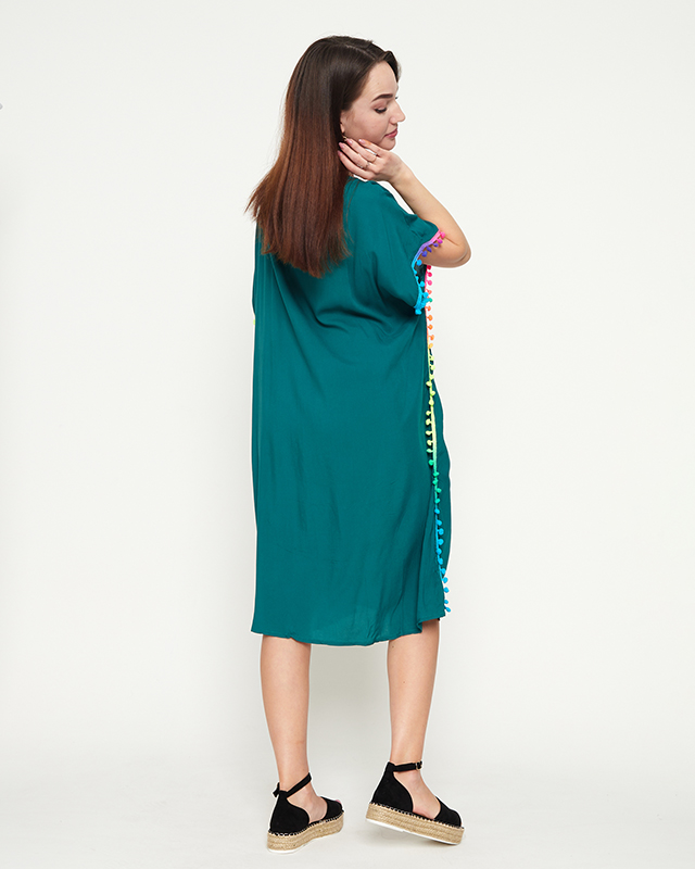 Tmavozelená dámska letná plážová tunika s brmbolcami - Oblečenie