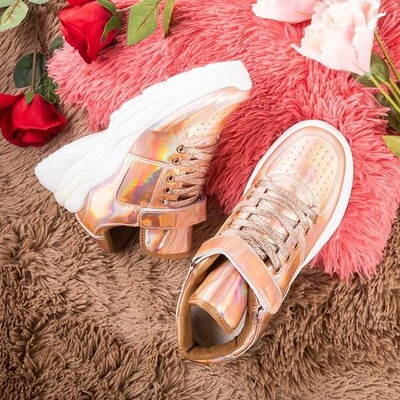 OUTLET Ružové a zlaté dámske tenisky s holografickou povrchovou úpravou That's You - Obuv