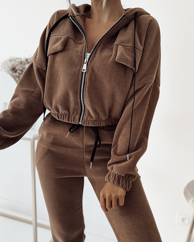 Royalfashion Dámska hnedá pruhovaná športová súprava