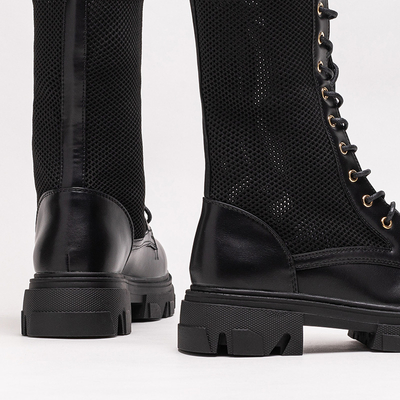 Prelamované čierne dámske čižmy na šnurovanie Buhomi - Footwear