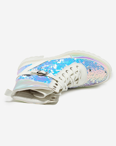 OUTLET Biele dámske čižmy s flitrami od značky Impresa - Obuv